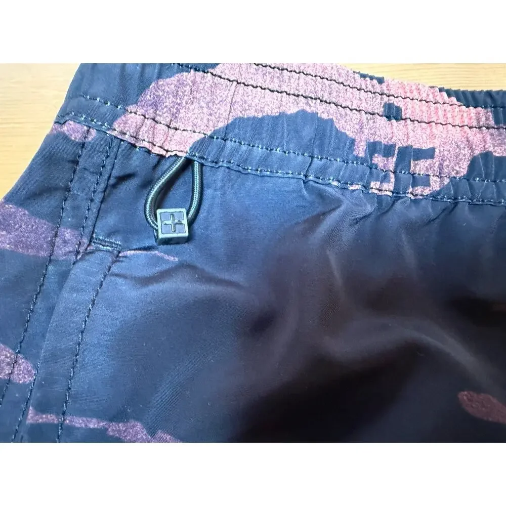 Ksubi Mens Swim Trunks Shorts Large Camo Black Orange Drawstring Casual Beach